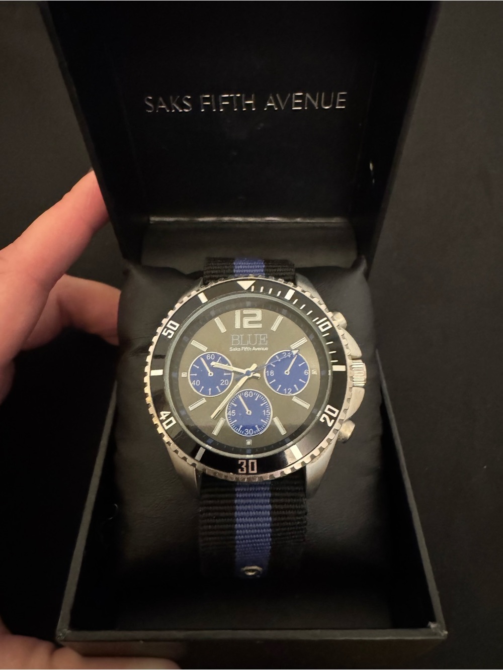 Brand New Saks Fifth Avenue Black and Blue Men's Chronograph Watch